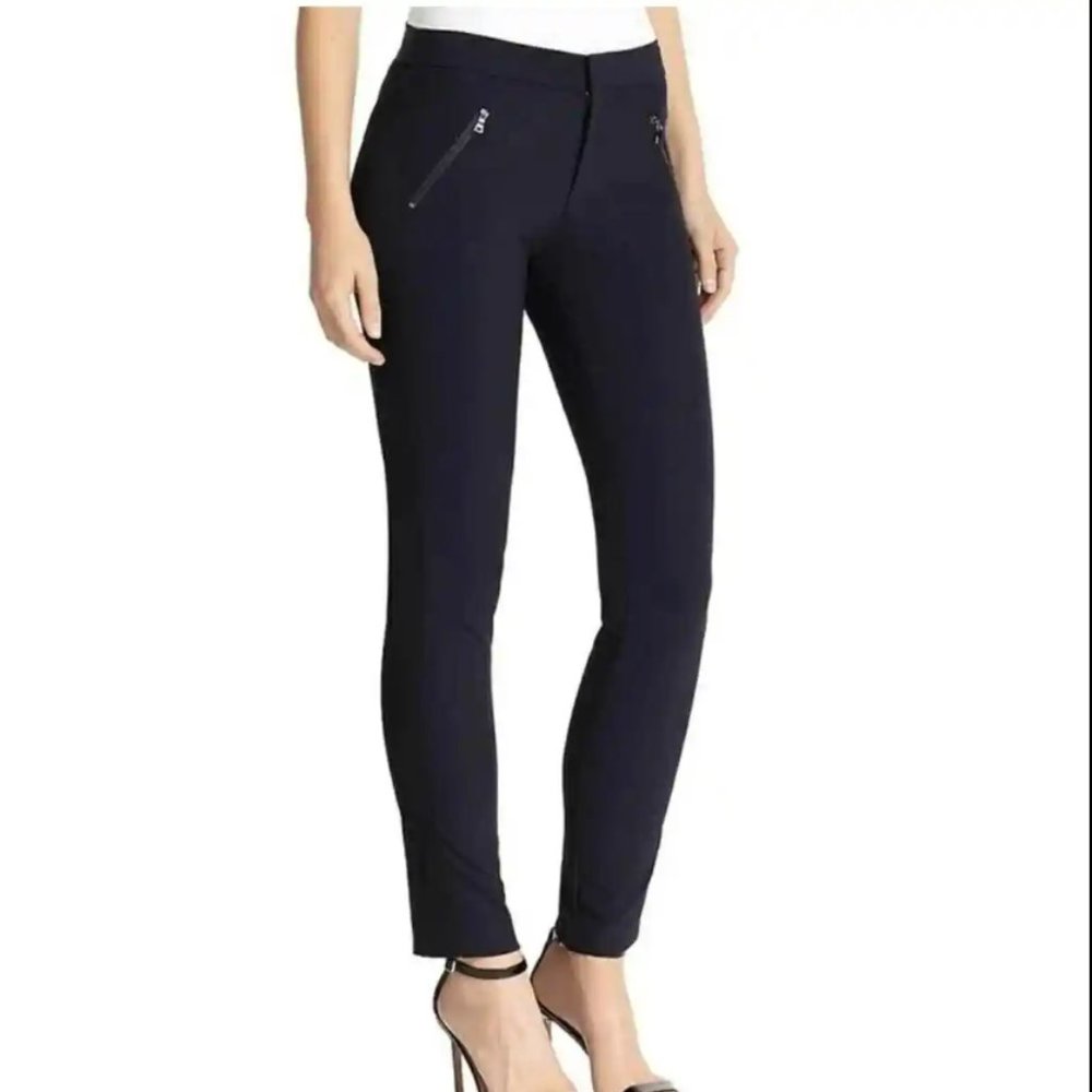 Rebecca Taylor Ava Tech Black Tuxedo Stripe Pants Zippered Pockets Size 6